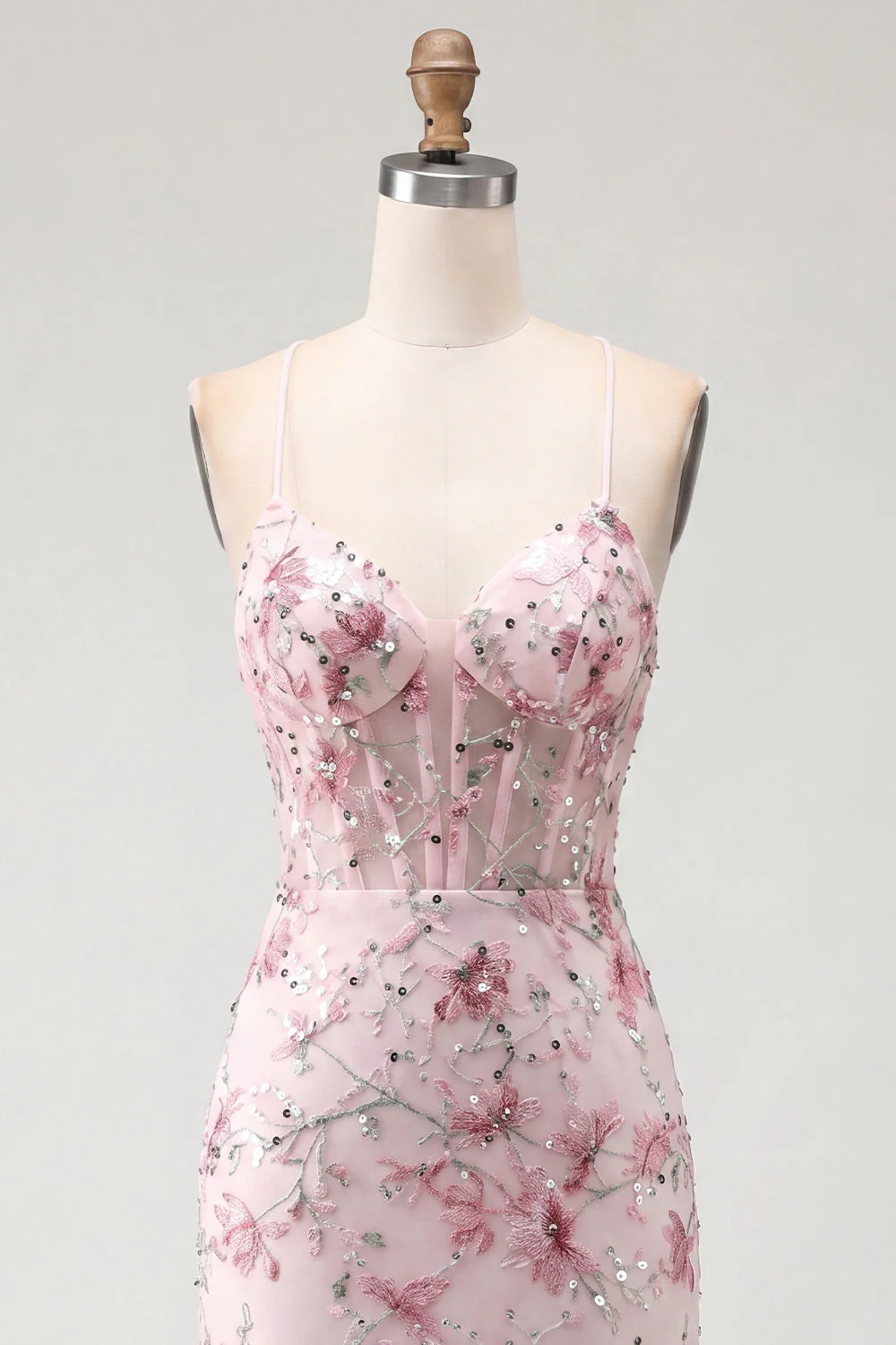 Corset fleuri rose à sequins Bodycon robe de rentrée à la maison - Image 5