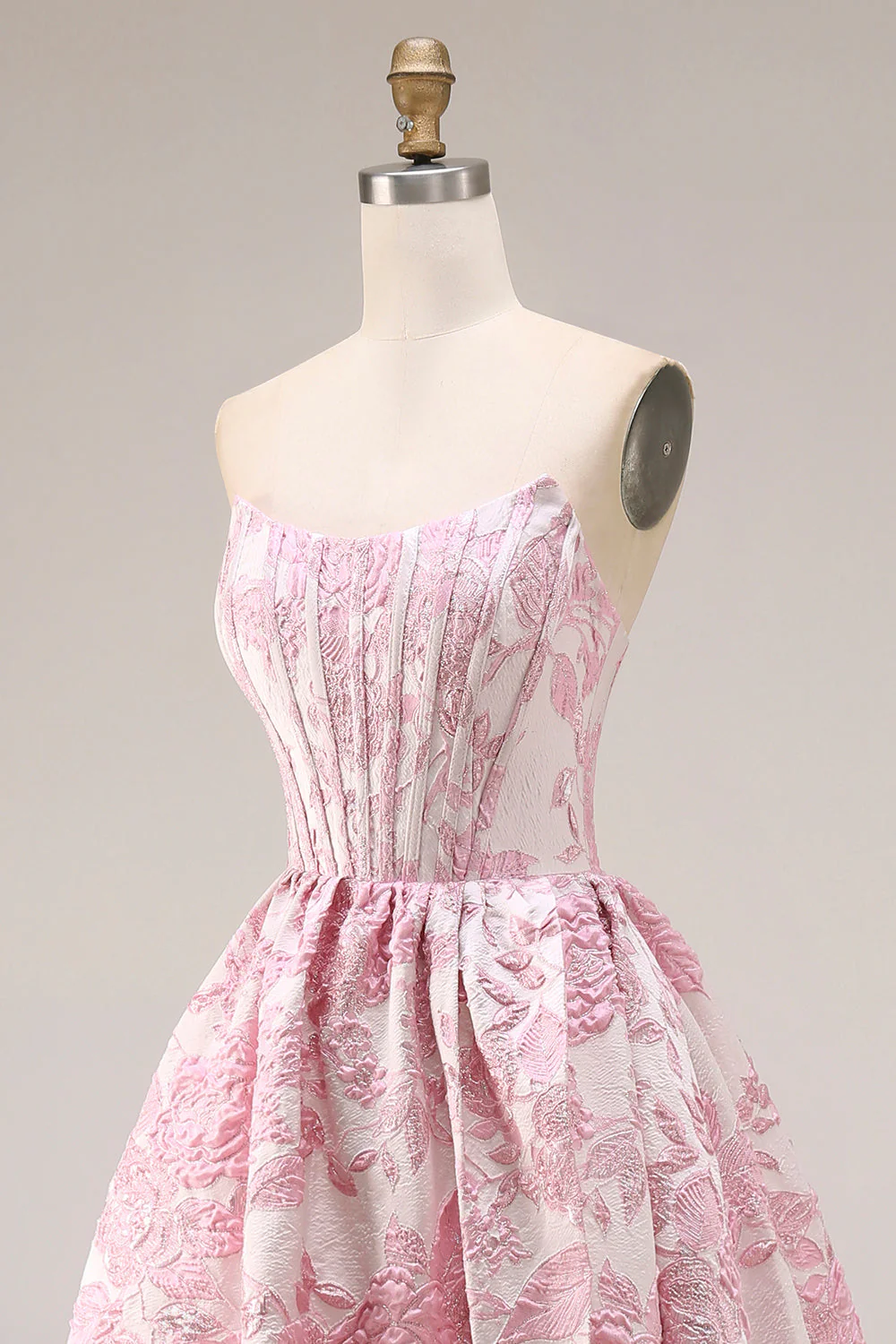 Corset fleuri rose bustier Jacquard brocart en brocart A avec une longue robe de bal avec fente - Image 6