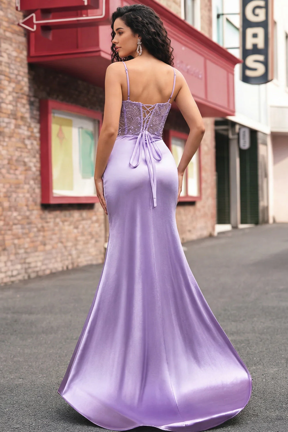 Corset fleuri violet longue robe de bal de sirène - Image 2
