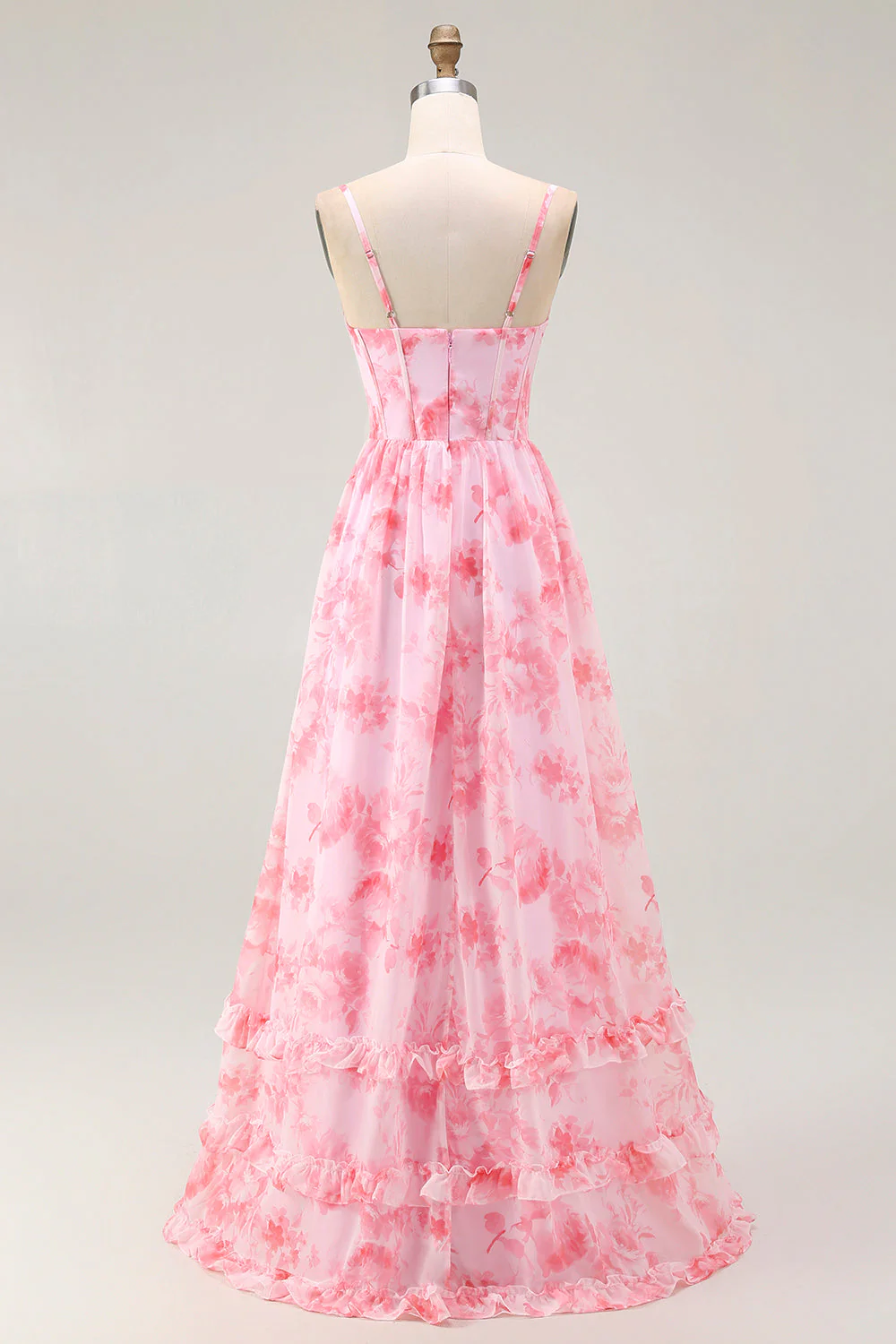 Corset floral rose Une ligne spaghetti bretelles Maxi robe avec fente - Image 2