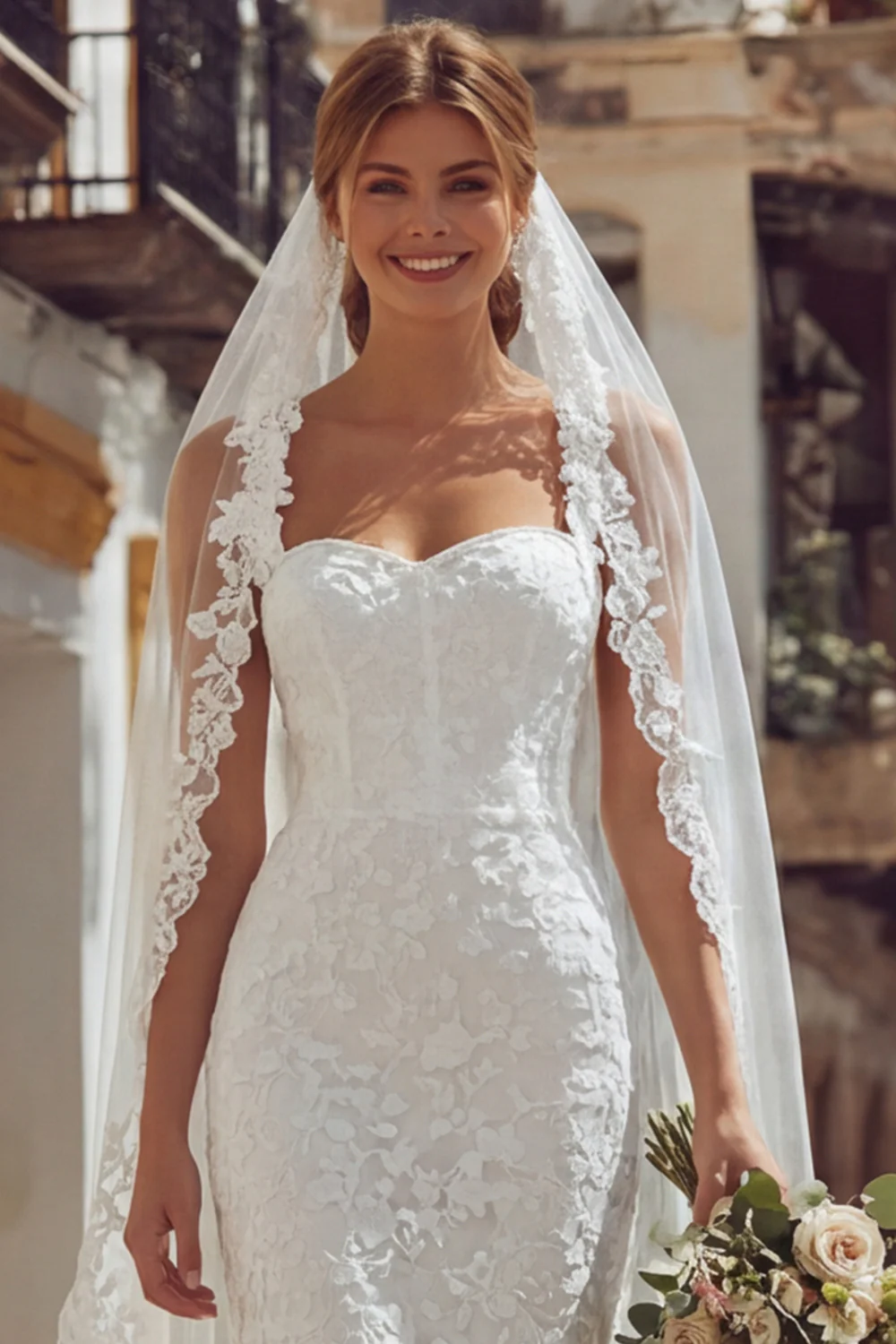 Robe de mariée midi ivoire bustier dentelle à bretelles spaghetti - Image 8
