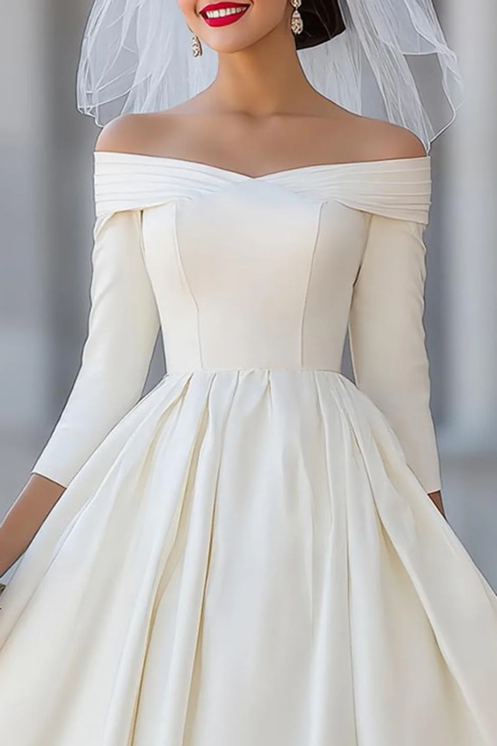 Corset ivoire robe midi décollée avec nœud détachable - Image 7