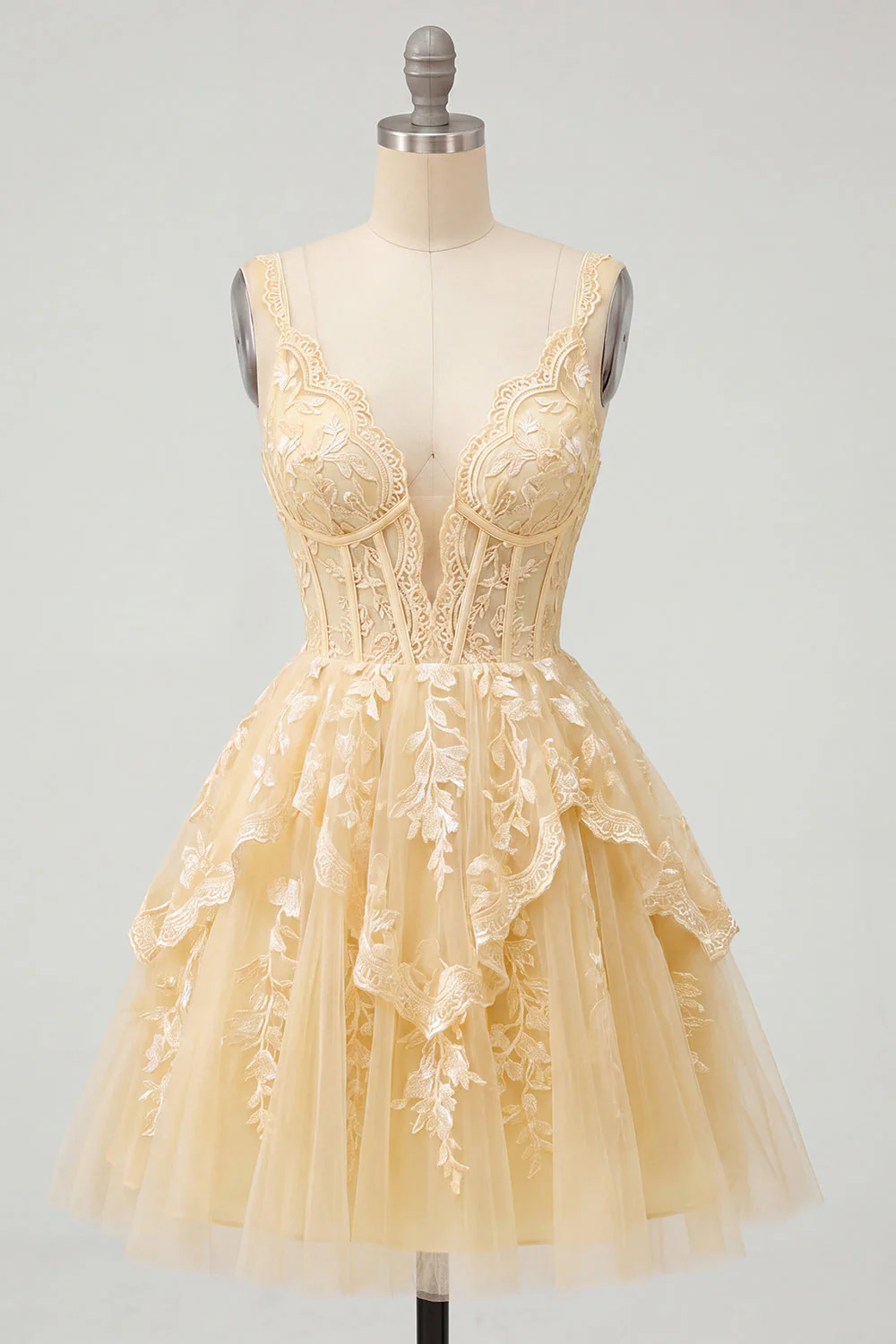 Corset jaune beurre à col en V Ligne A-ligne robe florale de retour à la maison