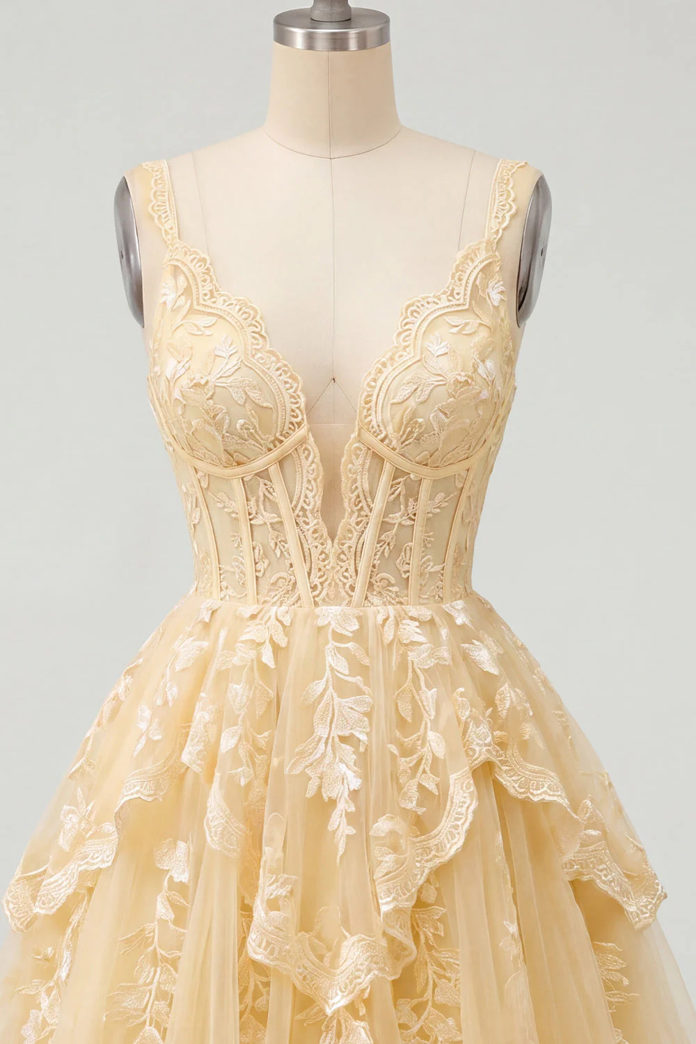 Corset jaune beurre à col en V Ligne A-ligne robe florale de retour à la maison - Image 7