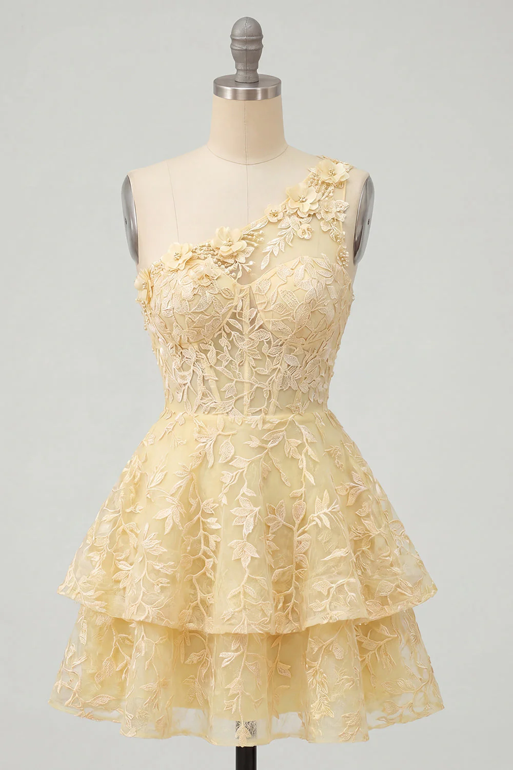 Corset jaune beurre à une épaule robe florale de la rentrée à la maison