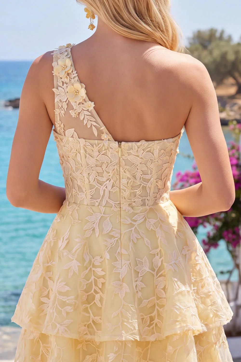 Corset jaune beurre à une épaule robe florale de la rentrée à la maison - Image 6