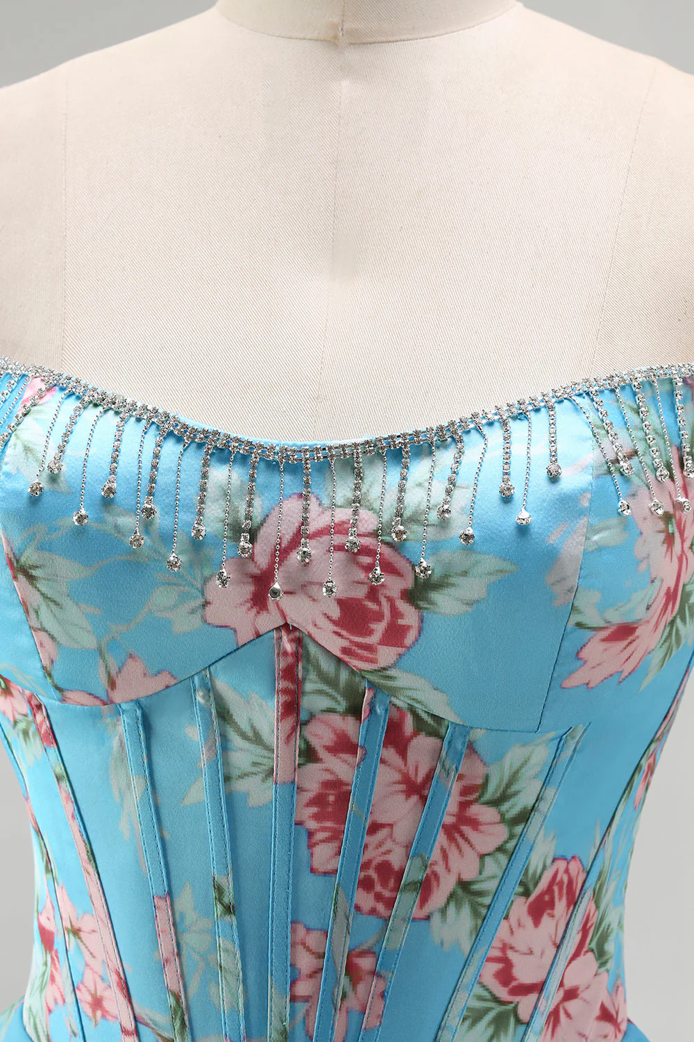 Corset jaune sans bretelles ligne A, corsage floral long robe de bal avec jupe en mousseline à volants - Image 17