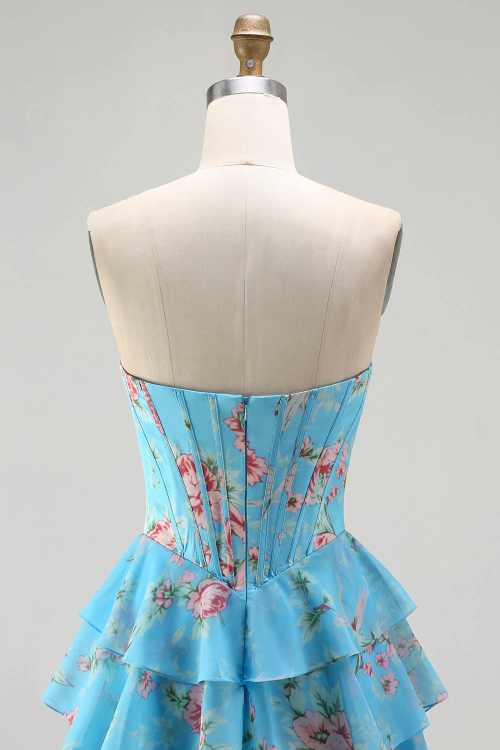 Corset jaune sans bretelles ligne A, corsage floral long robe de bal avec jupe en mousseline à volants - Image 18