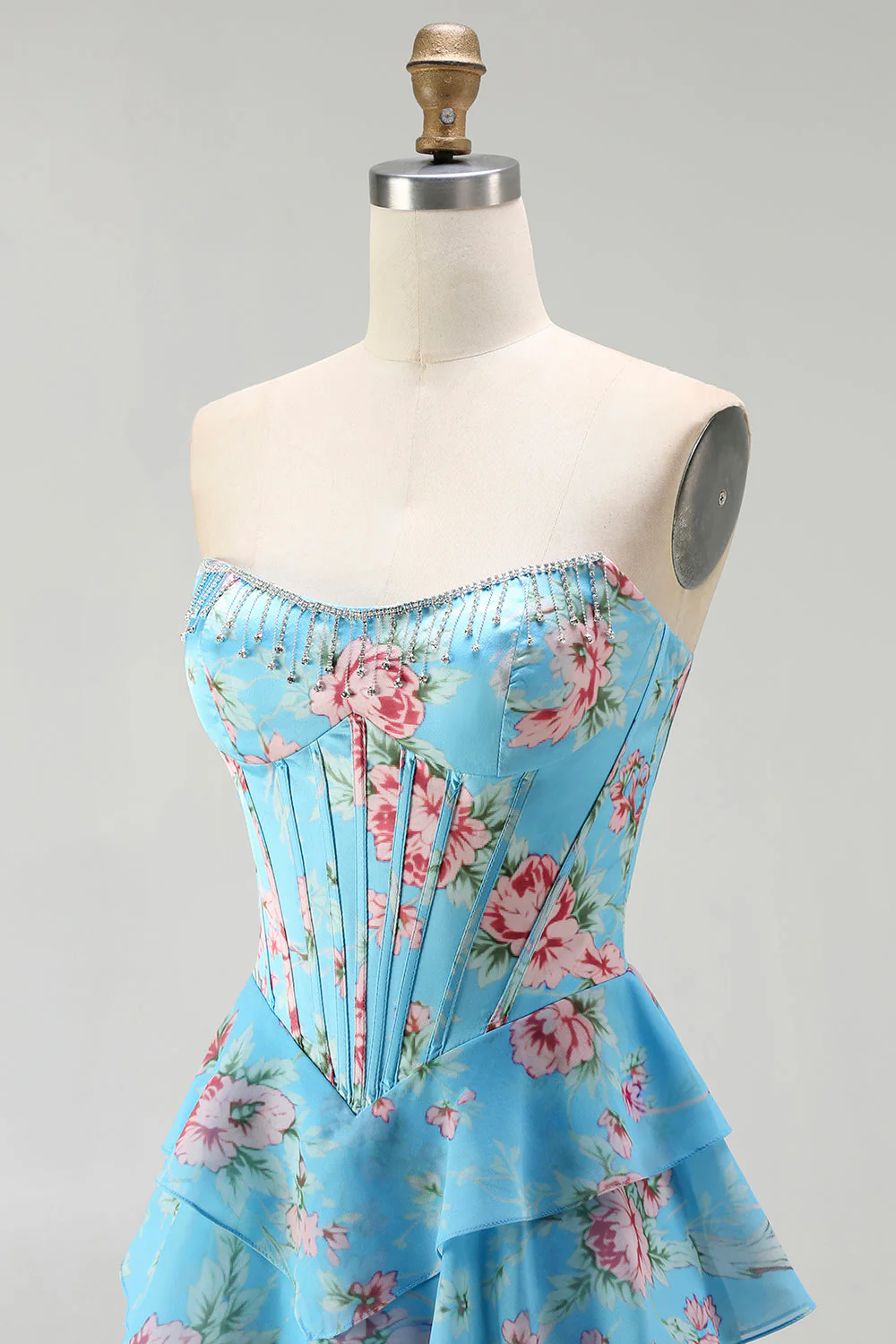 Corset jaune sans bretelles ligne A, corsage floral long robe de bal avec jupe en mousseline à volants - Image 19