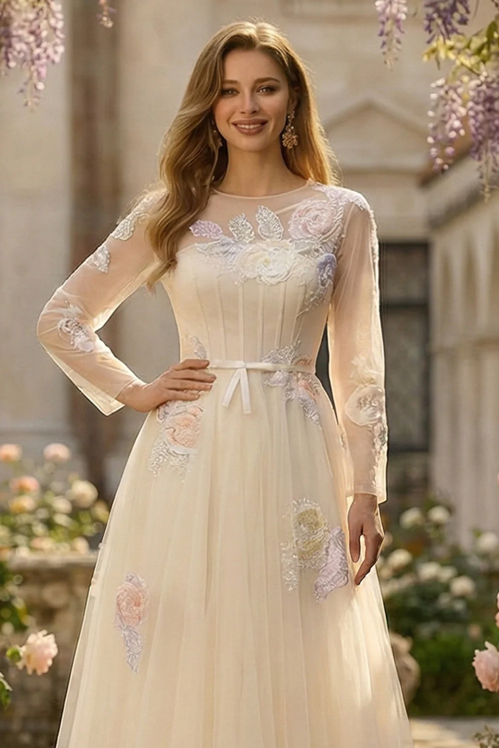 Corset Lilas A Line Sequins, Tulle Longue robe de bal à manches longues - Image 7