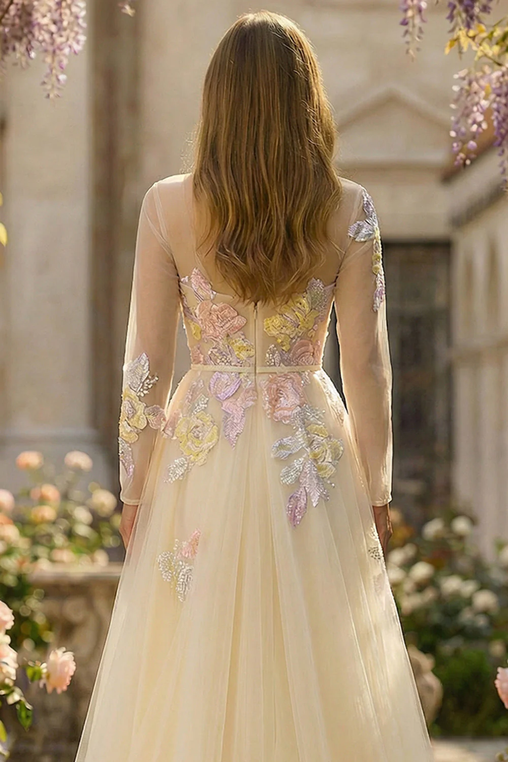 Corset Lilas A Line Sequins, Tulle Longue robe de bal à manches longues - Image 8