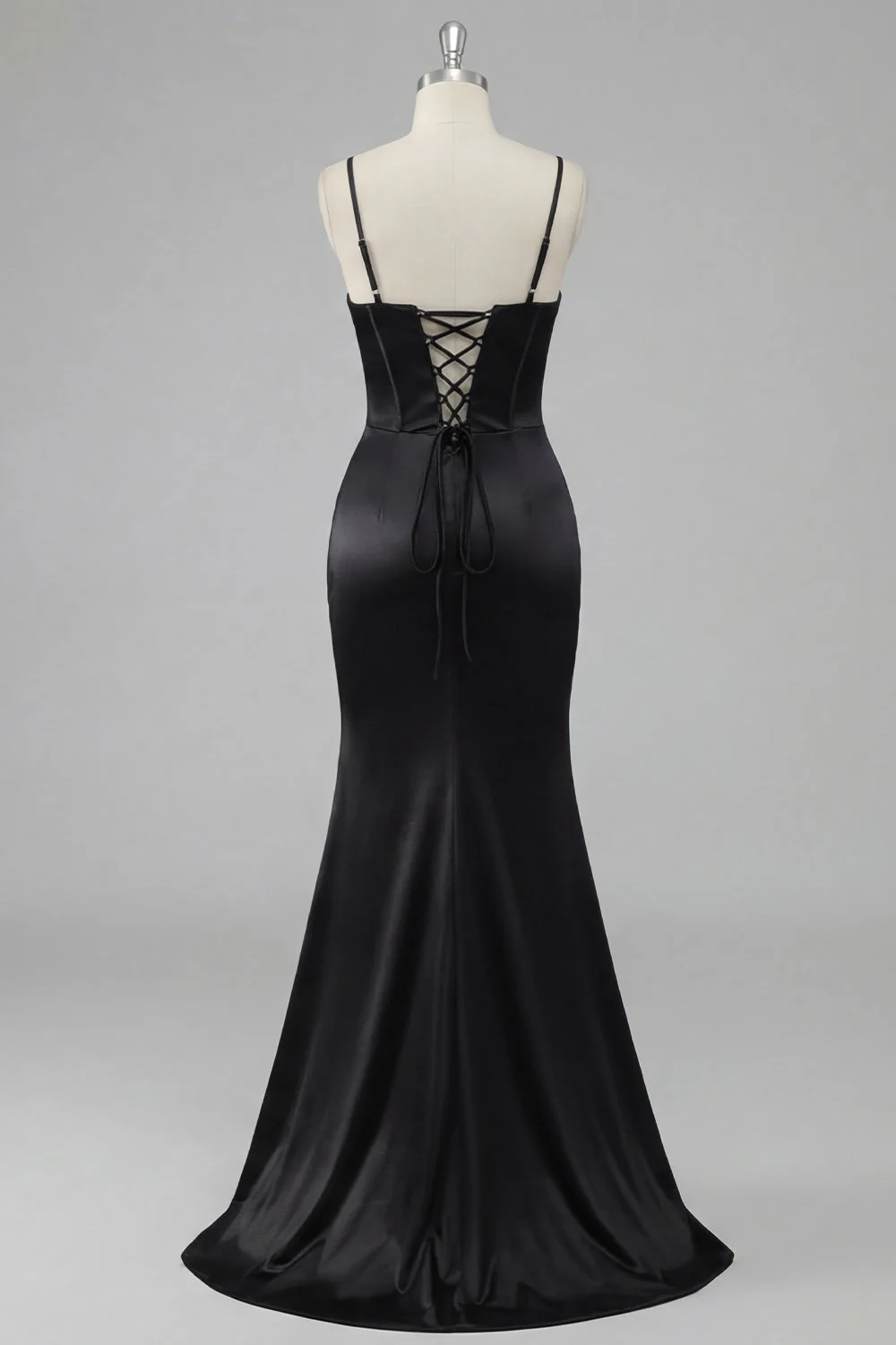 Corset noir perlé, dentelle de sirène dans le dos, longue robe de bal avec fente - Image 6