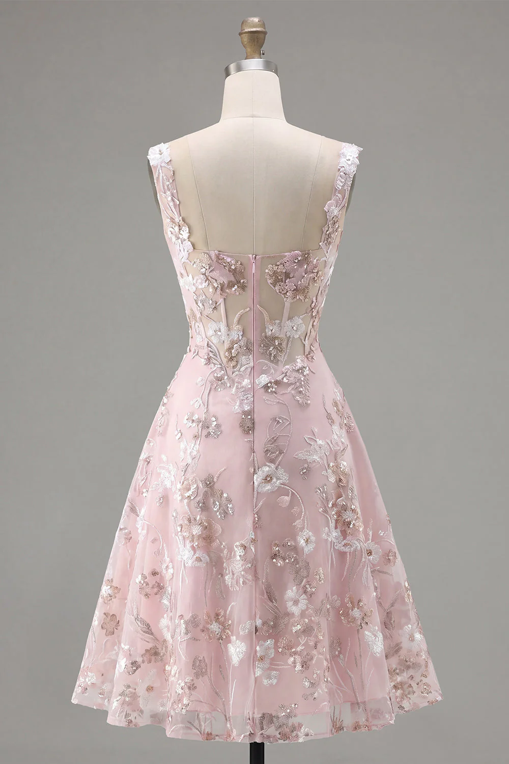 Corset rose à col carré A-Line robe florale de rentrée - Image 2