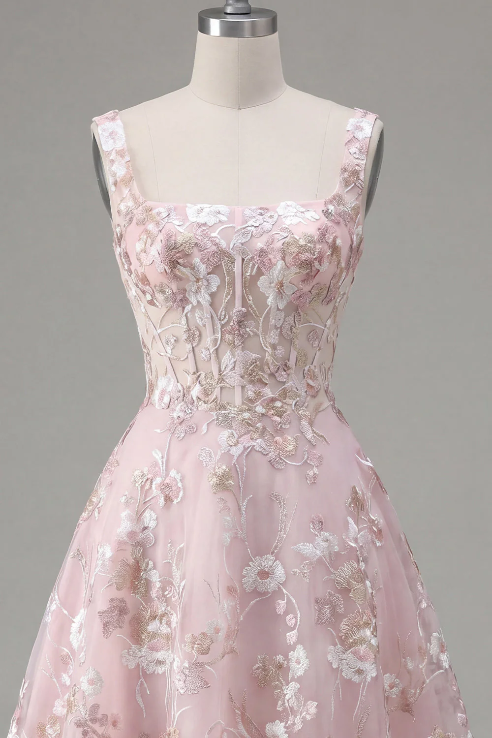 Corset rose à col carré A-Line robe florale de rentrée - Image 7