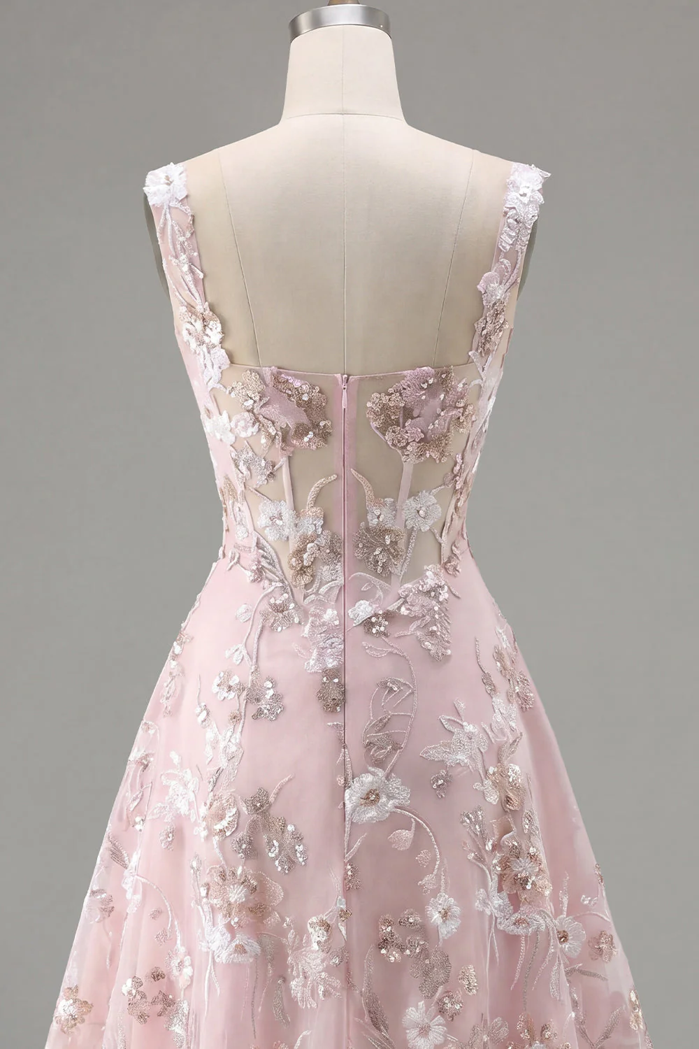 Corset rose à col carré A-Line robe florale de rentrée - Image 8