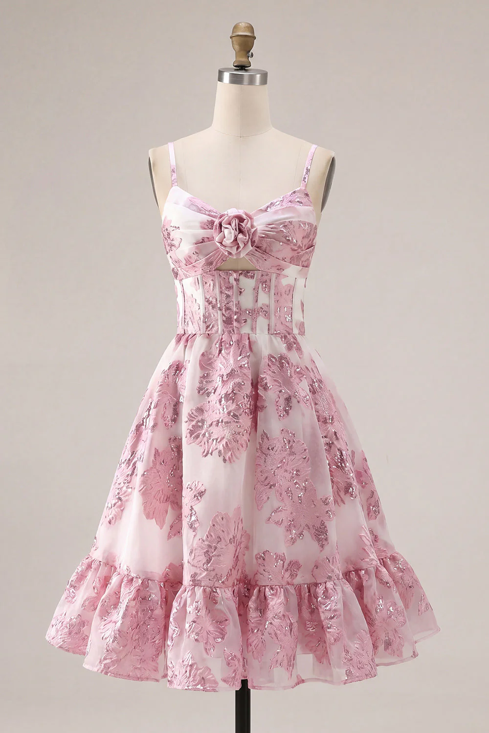 Corset rose à fleurs à volants pour la robe courte de rentrée