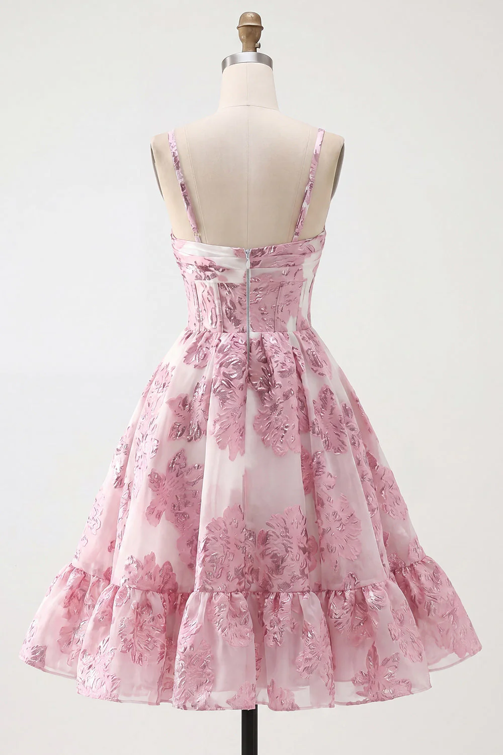 Corset rose à fleurs à volants pour la robe courte de rentrée - Image 2