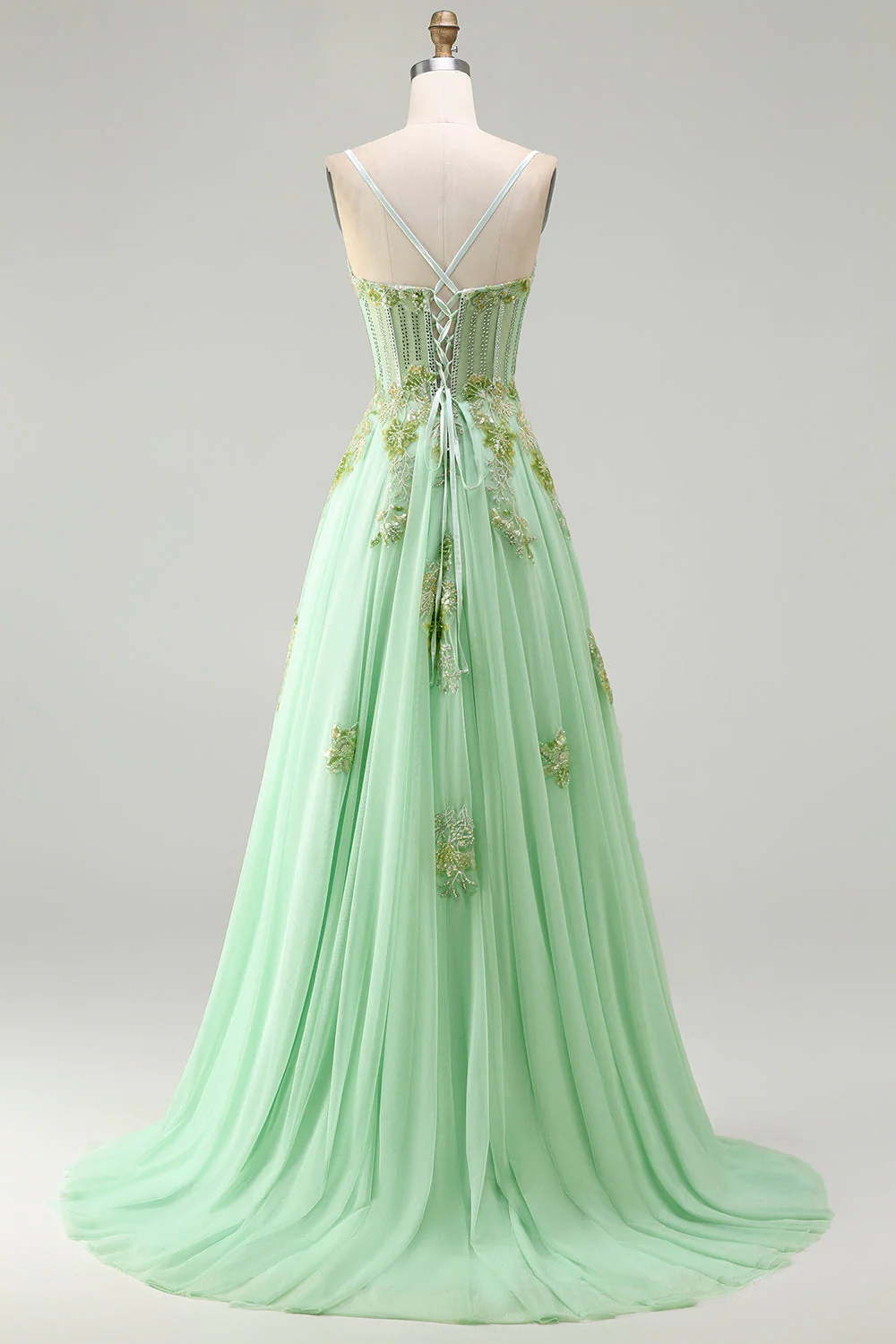 Corset rose A Line perlées Sequins Longue robe de bal avec dentelle remontée dans le dos - Image 8