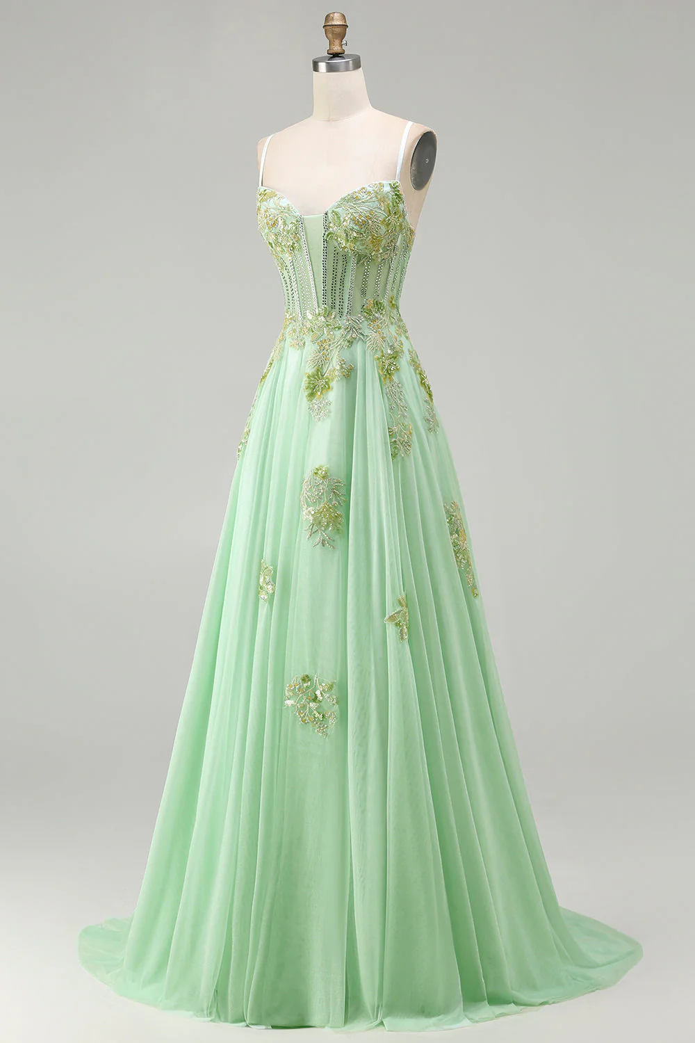 Corset rose A Line perlées Sequins Longue robe de bal avec dentelle remontée dans le dos - Image 9