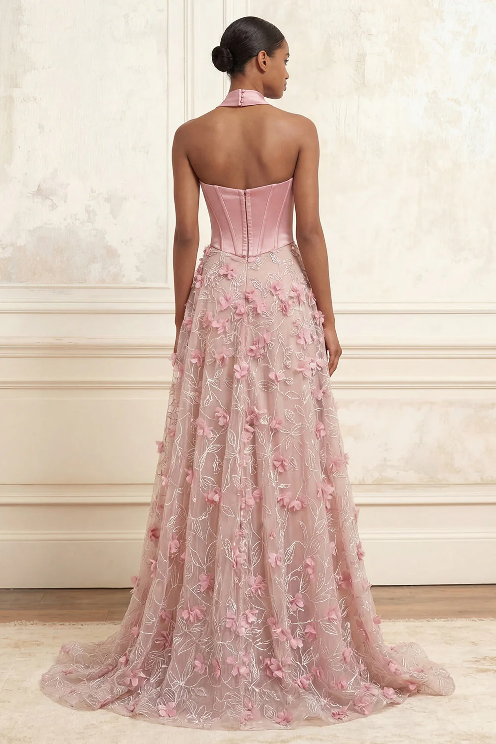 Corset rose A-Line Rose Sweetheart Flowers 3D Longue robe de bal avec fente - Image 2