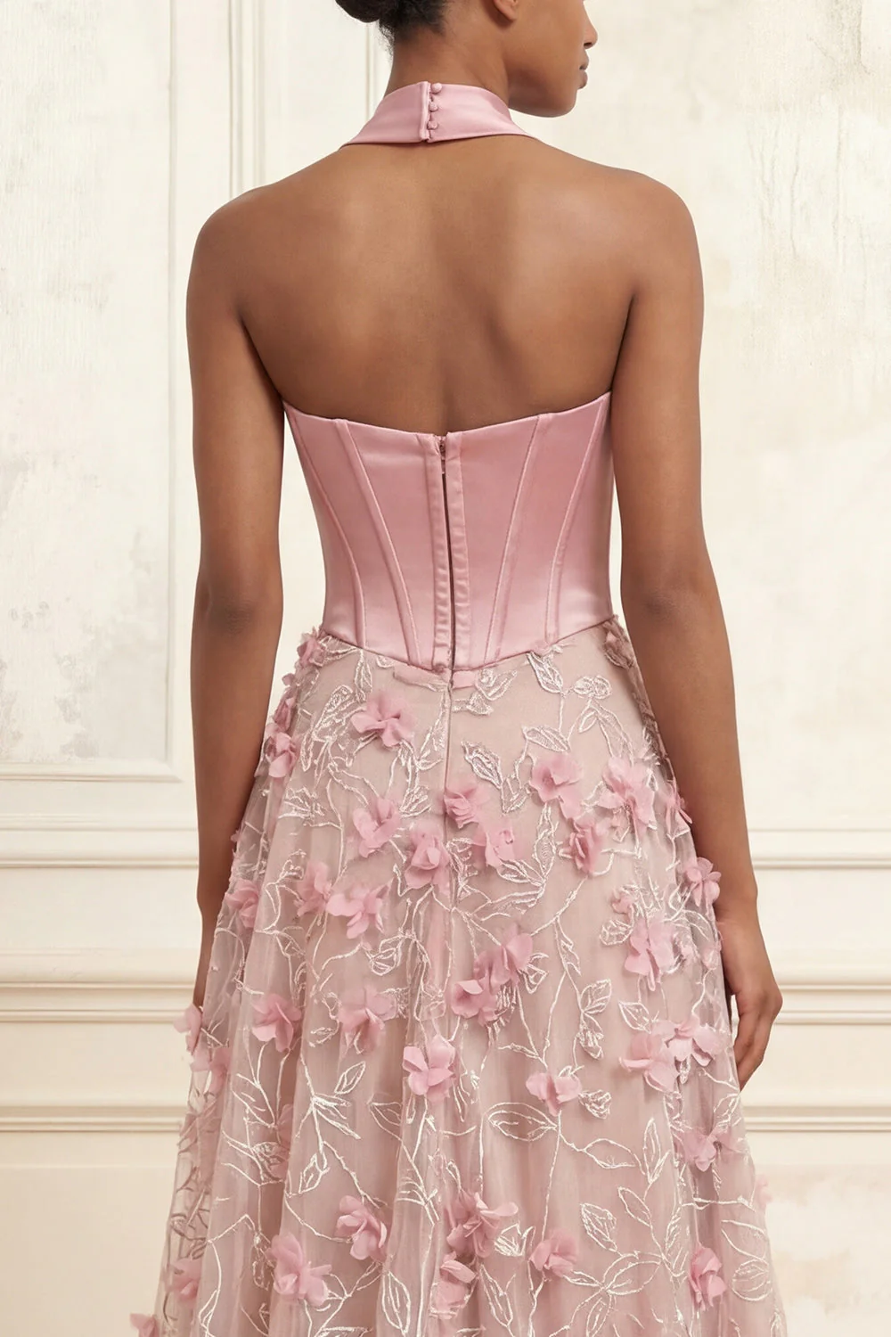 Corset rose A-Line Rose Sweetheart Flowers 3D Longue robe de bal avec fente - Image 4