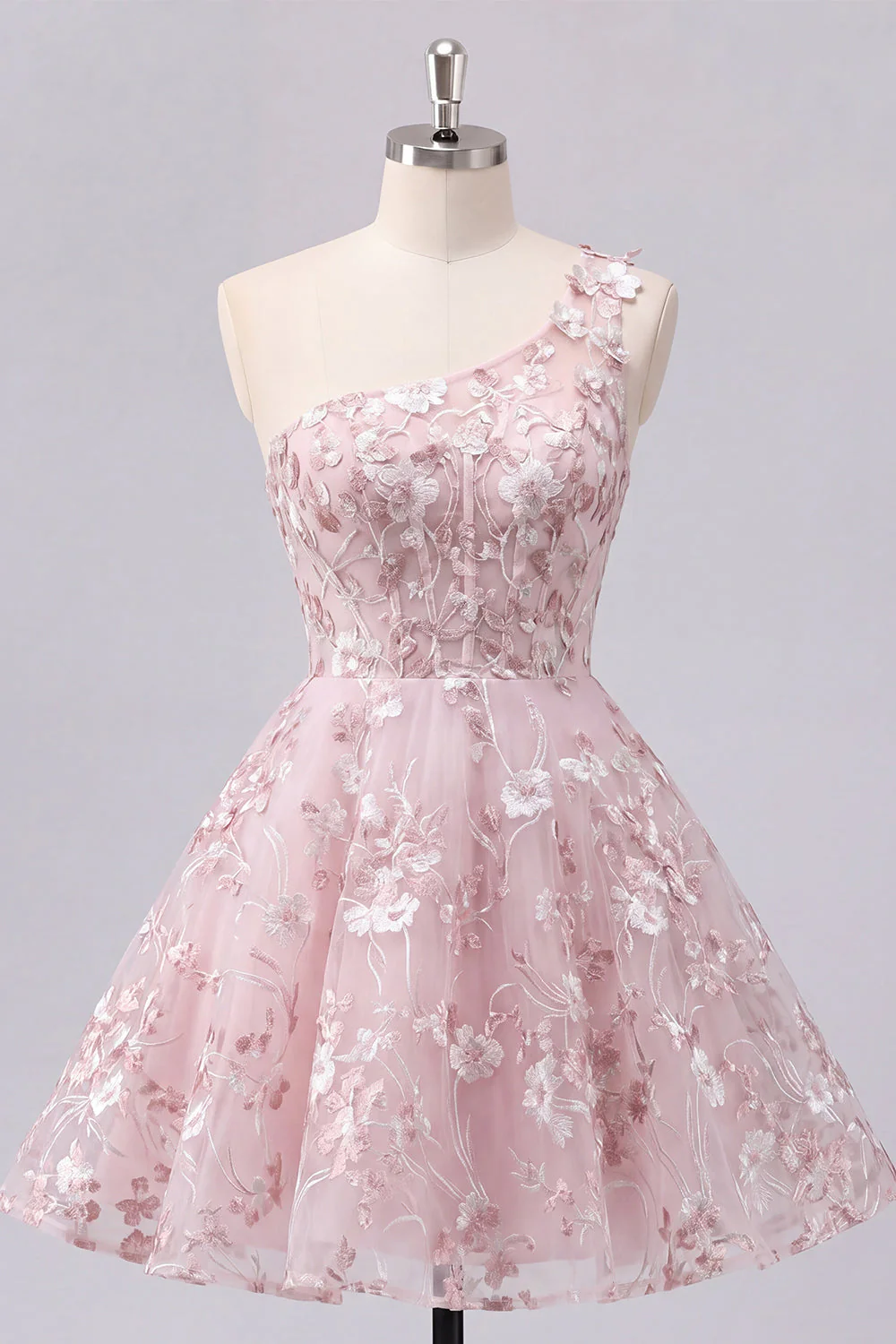 Corset rose à une épaule robe florale de rentrée à la maison