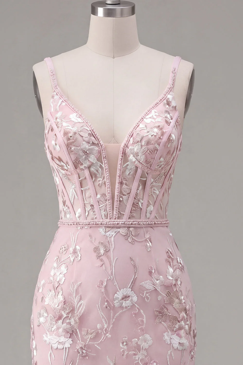 Corset rose bodycon bretelles fines robe florale de rentrée à la maison - Image 7