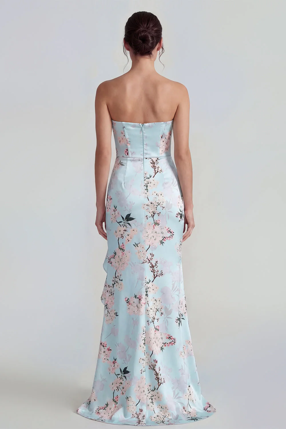 Corset rose bustier fourreau longue robe fleurie avec fente à volants - Image 6