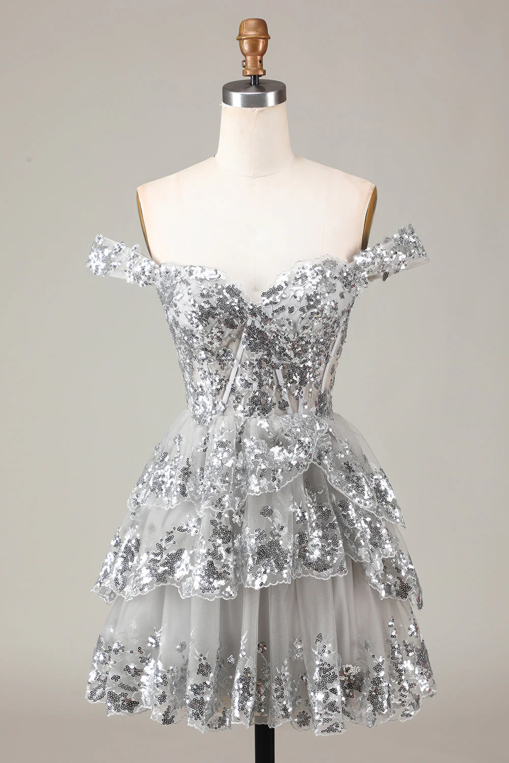 Corset Rose étincelant Dentelle à plusieurs niveaux A-Line Robe courte Cocktail - Image 16
