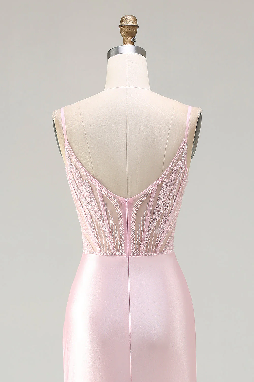 Corset rose perlé à perles avec une longue robe de bal de promo avec fente - Image 5