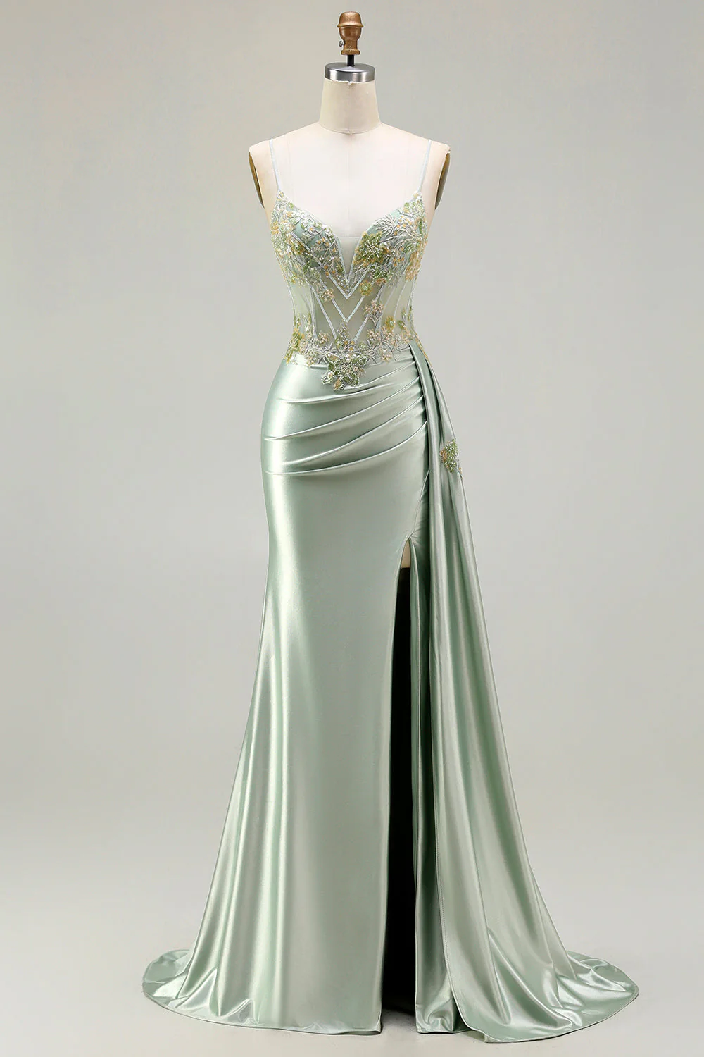 Corset rose perlé de sirène en satin longue robe de bal avec drapé latéral - Image 17