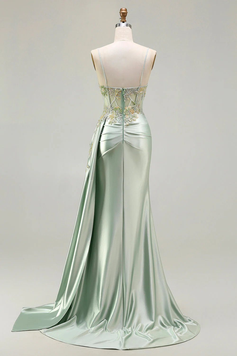 Corset rose perlé de sirène en satin longue robe de bal avec drapé latéral - Image 18