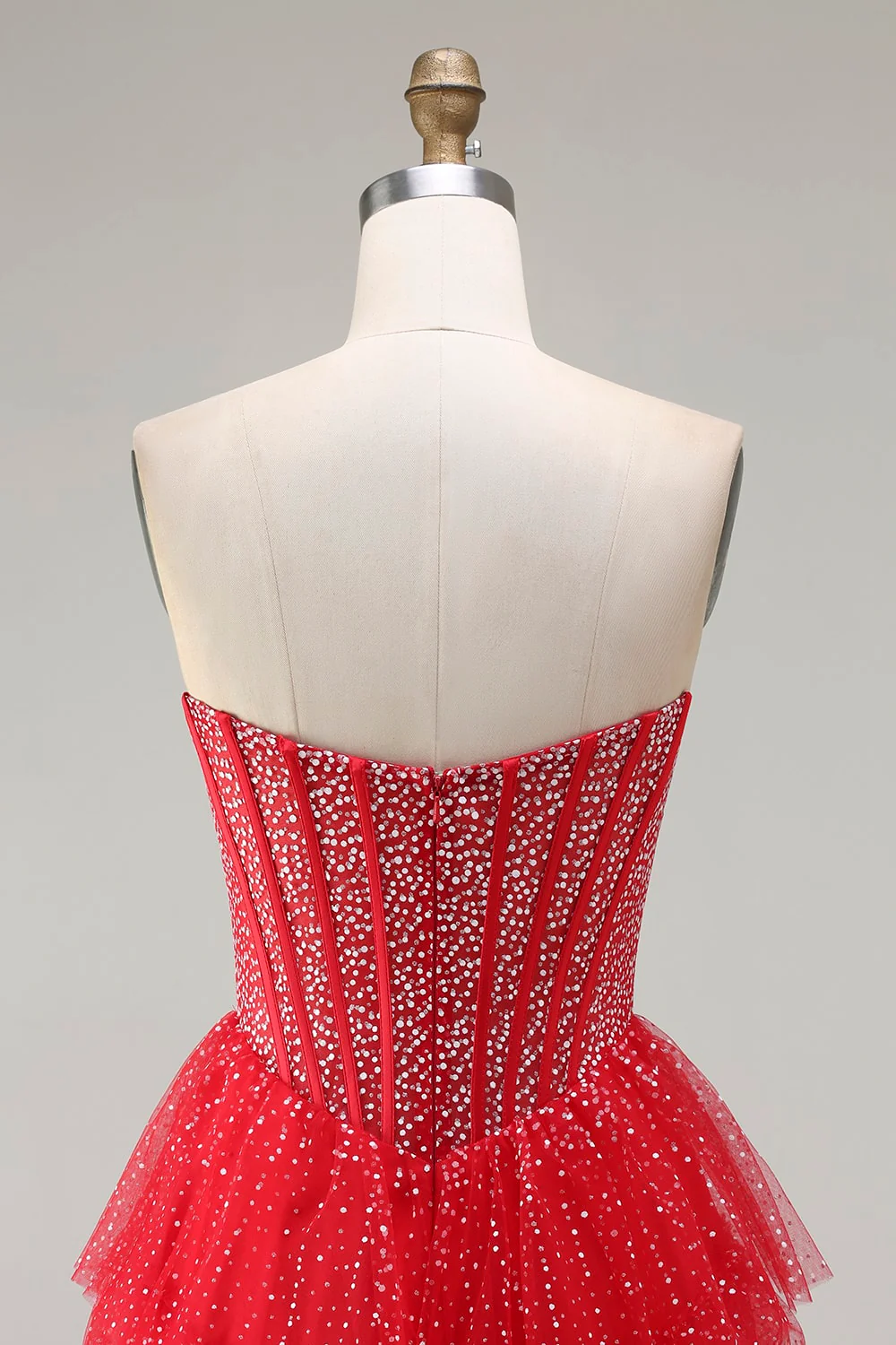 Corset rouge Une robe de bal longue à pois à pois à niveaux A - Image 5
