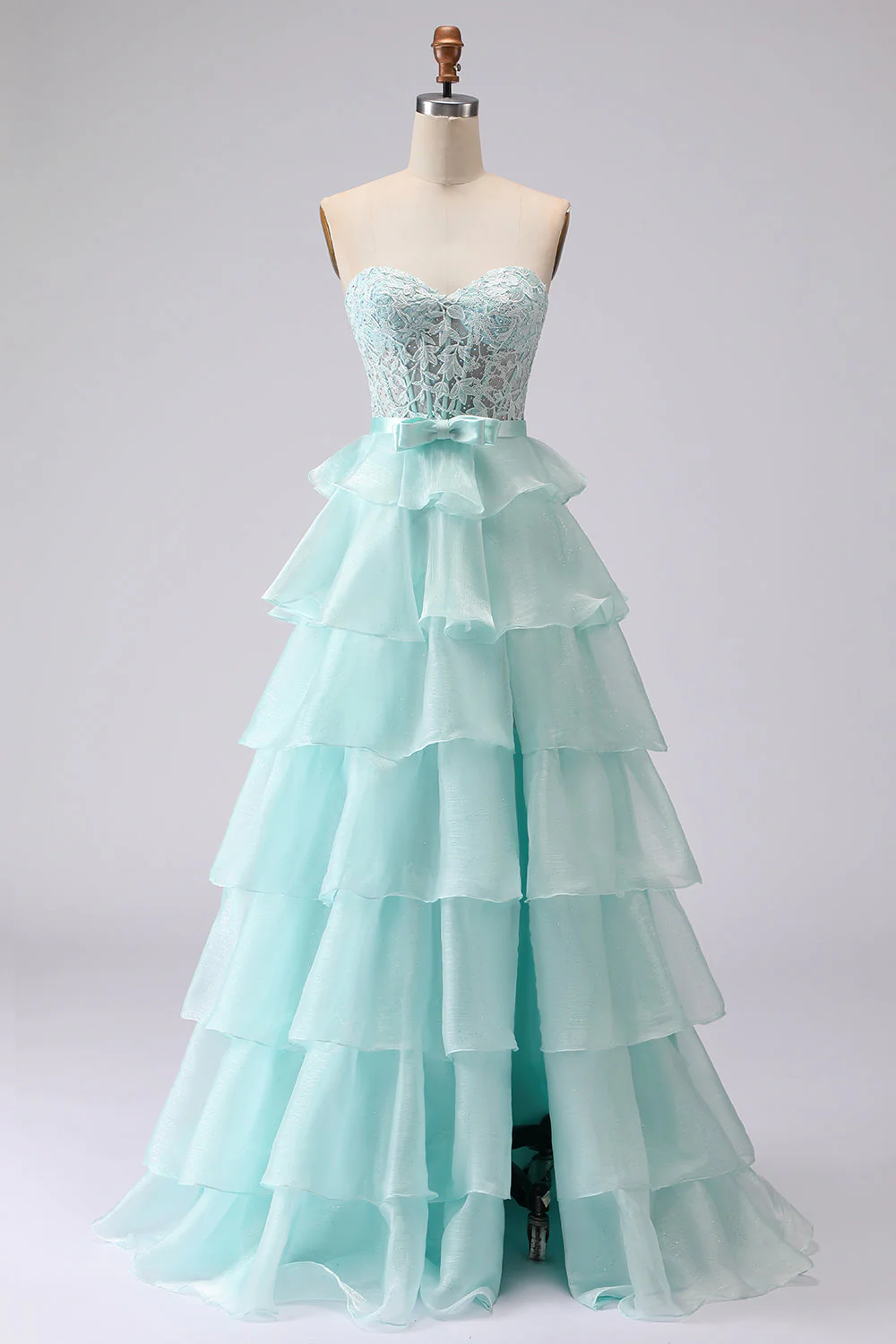 Corset sans anneaux à perles perlés vert A Line longue robe de bal en dentelle