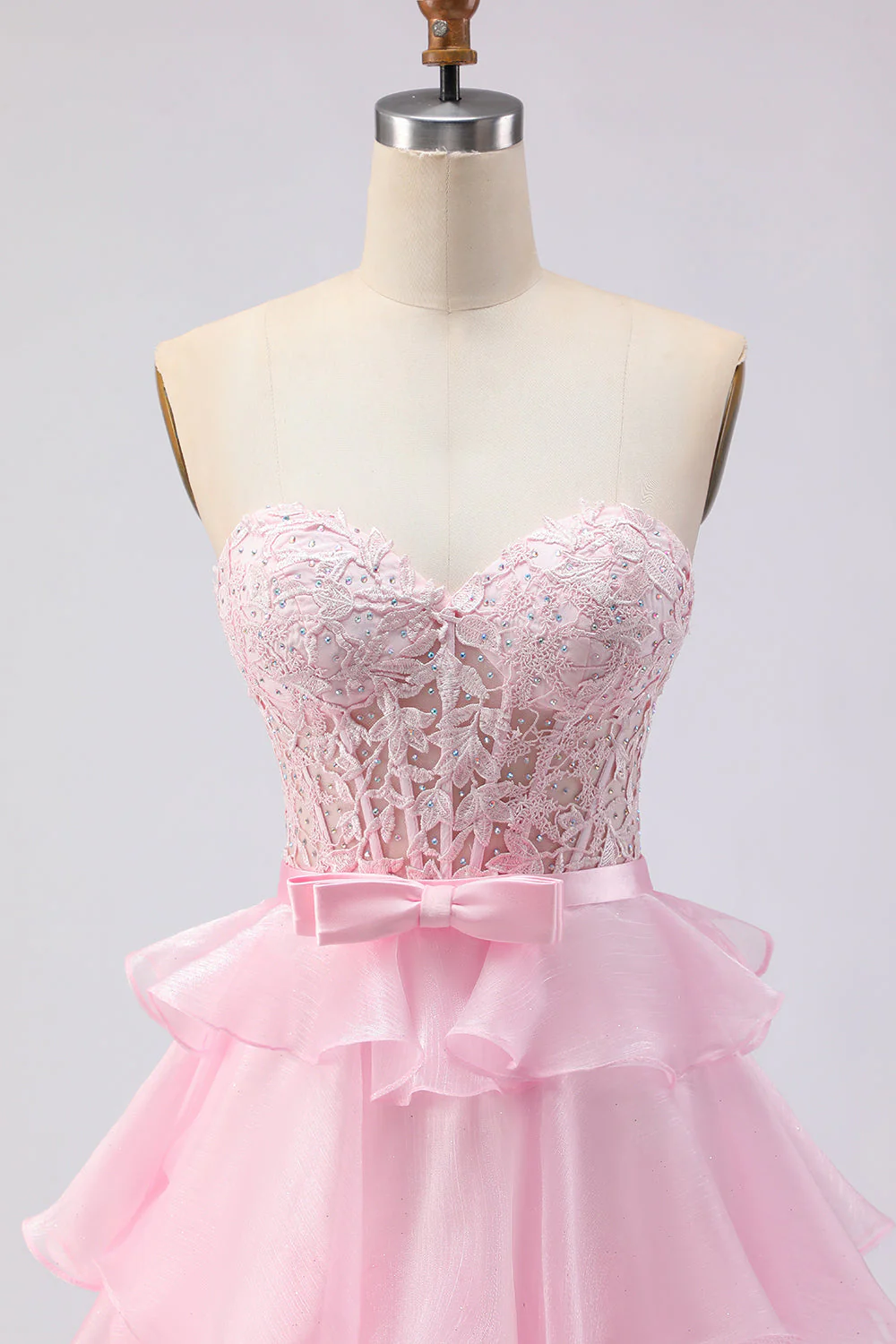 Corset sans anneaux à perles perlés vert A Line longue robe de bal en dentelle - Image 10