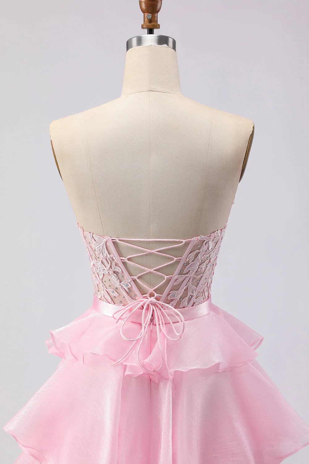 Corset sans anneaux à perles perlés vert A Line longue robe de bal en dentelle - Image 11