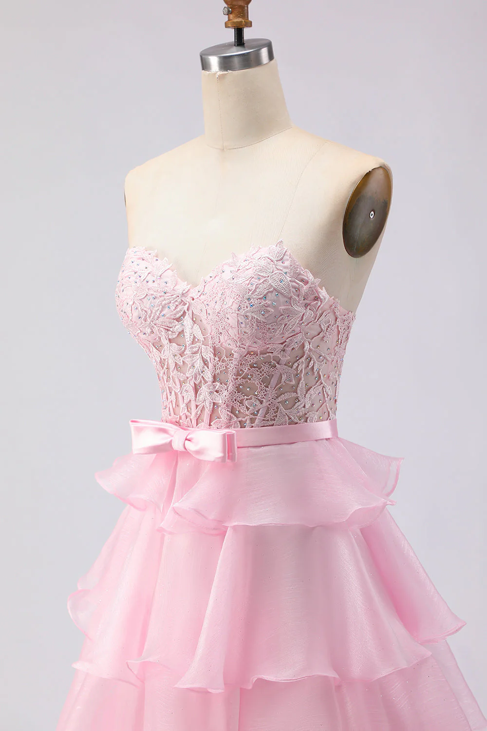 Corset sans anneaux à perles perlés vert A Line longue robe de bal en dentelle - Image 12