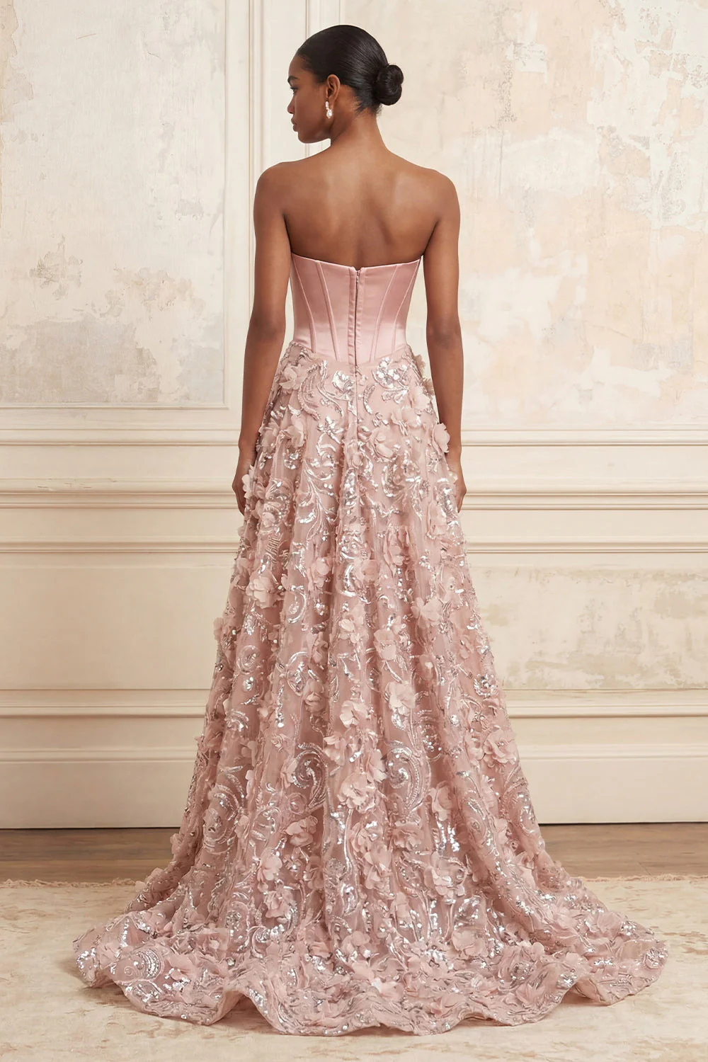 Corset sans bretelles Blush A-line, sequins, longue robe de bal appliquée avec fleurs 3D - Image 2