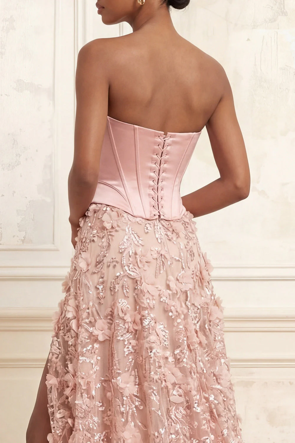 Corset sans bretelles Blush A-Line Sequins, taille basque longue robe de bal florale avec fente - Image 4