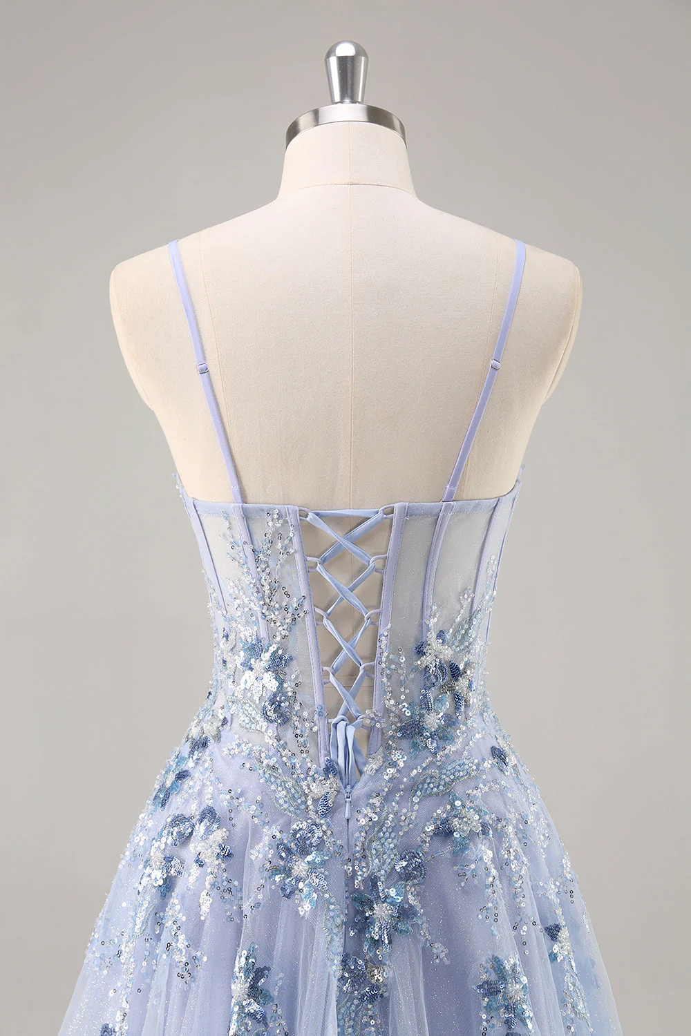 Robe de soirée longue en tulle bustier trapèze fendue - Image 15