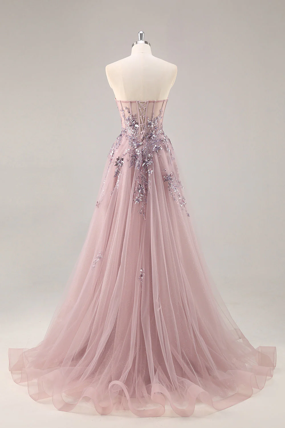 Robe de soirée longue en tulle bustier trapèze fendue - Image 17
