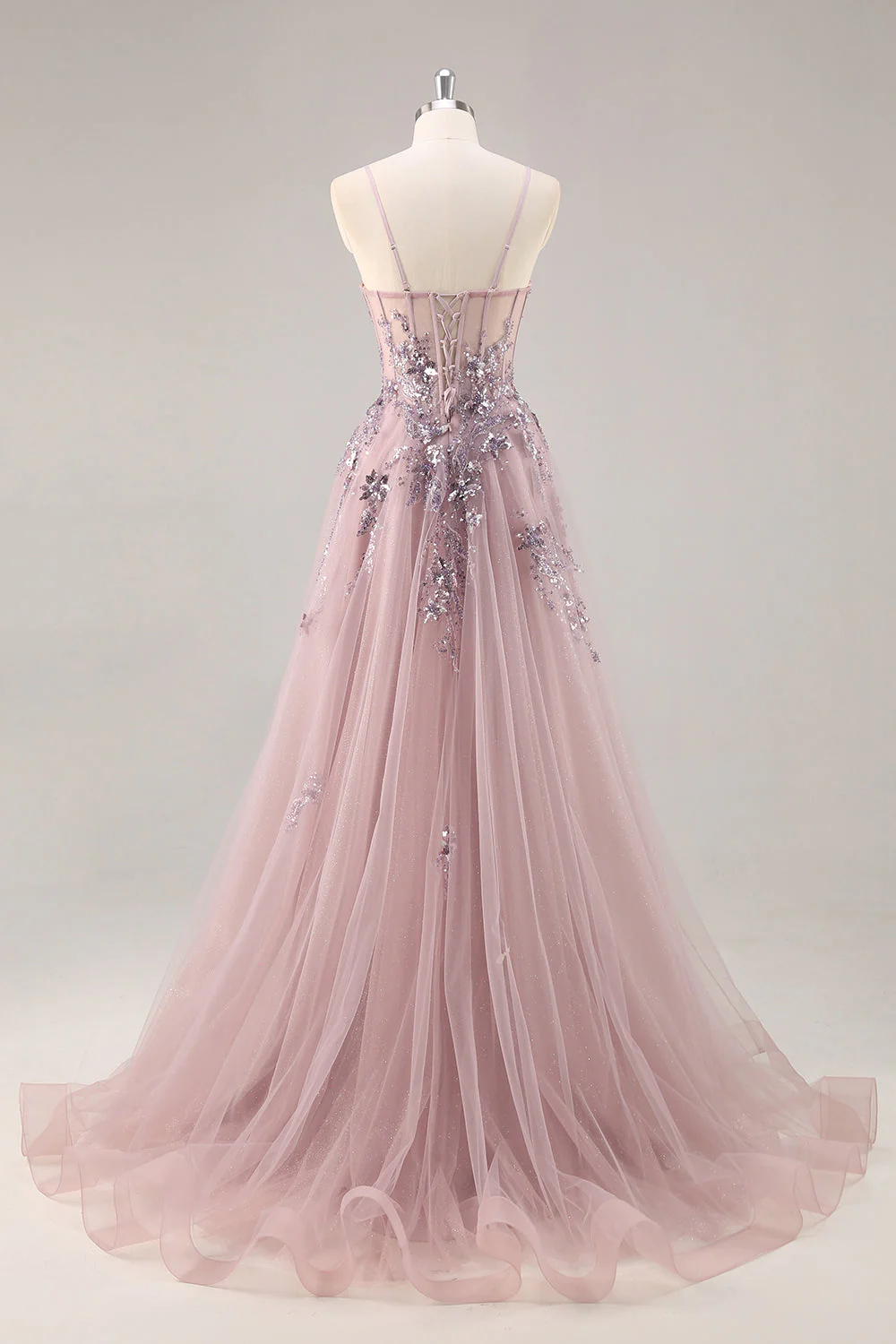 Robe de soirée longue en tulle bustier trapèze fendue - Image 20