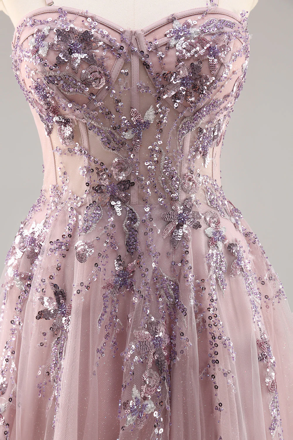 Robe de soirée longue en tulle bustier trapèze fendue - Image 21