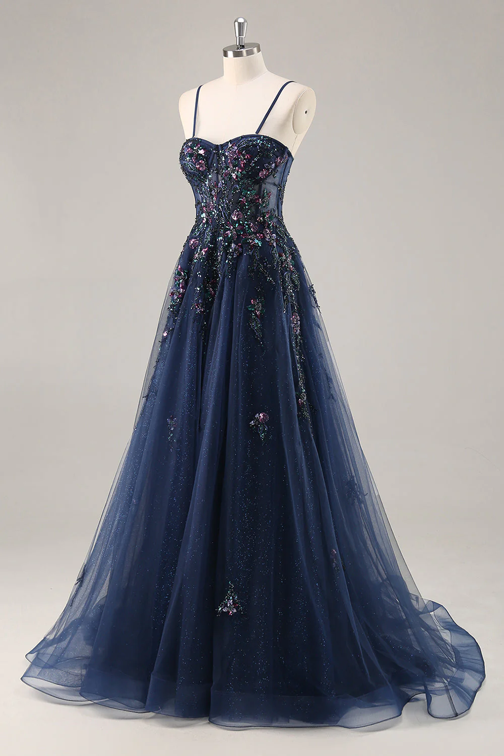 Robe de soirée longue en tulle bustier trapèze fendue - Image 25