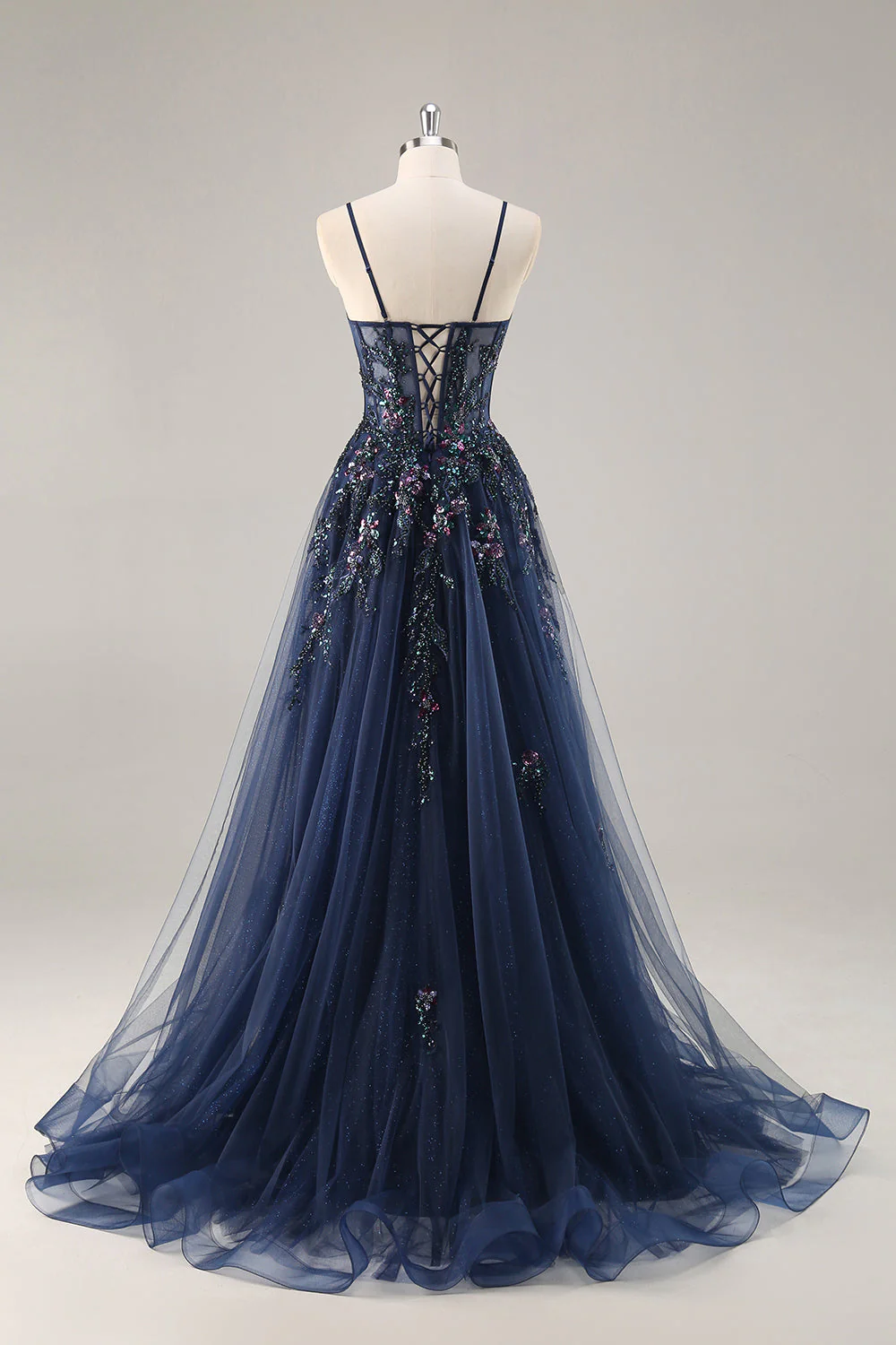 Robe de soirée longue en tulle bustier trapèze fendue - Image 26