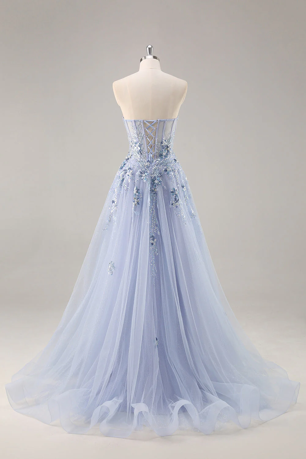 Robe de soirée longue en tulle bustier trapèze fendue - Image 8