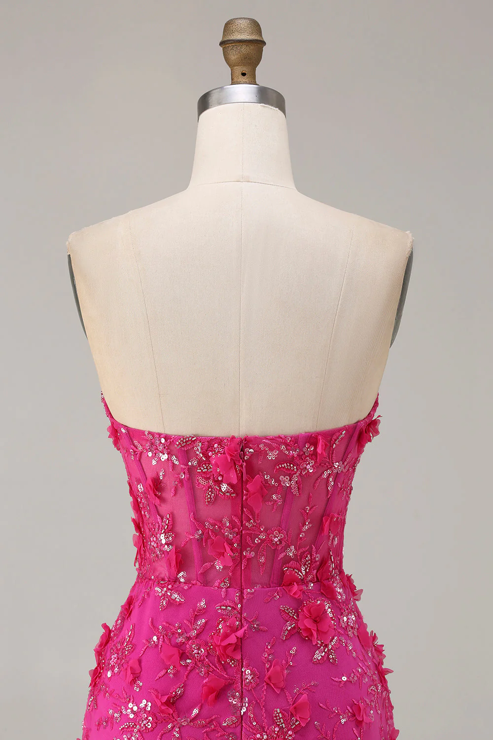 Corset sans bretelles en fuchsia Sirène 3D Fleurs à sequins longue robe de bal avec fente - Image 7