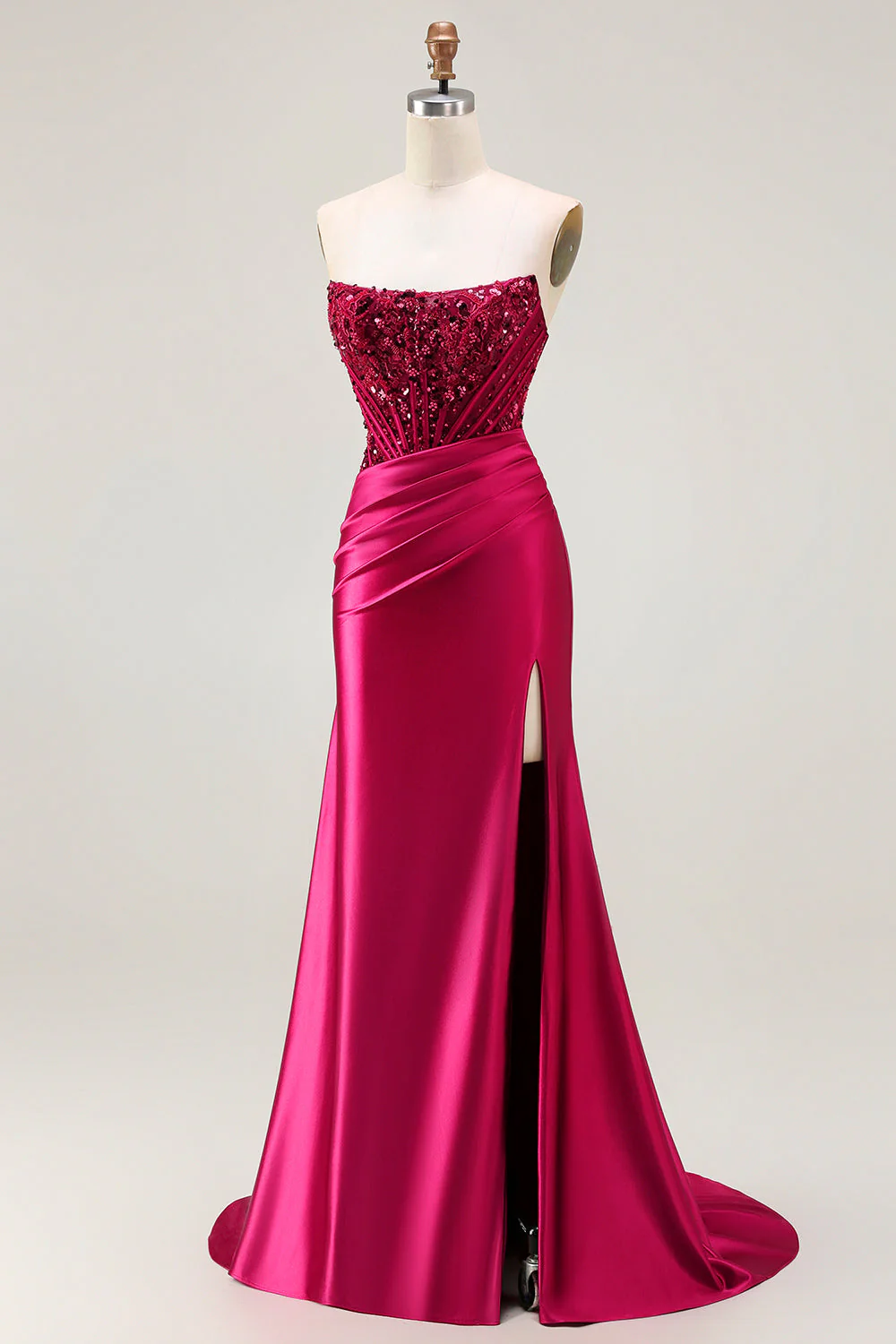 Robe de soirée bustier perlé sans bretelles longue avec fente latérale - Image 3