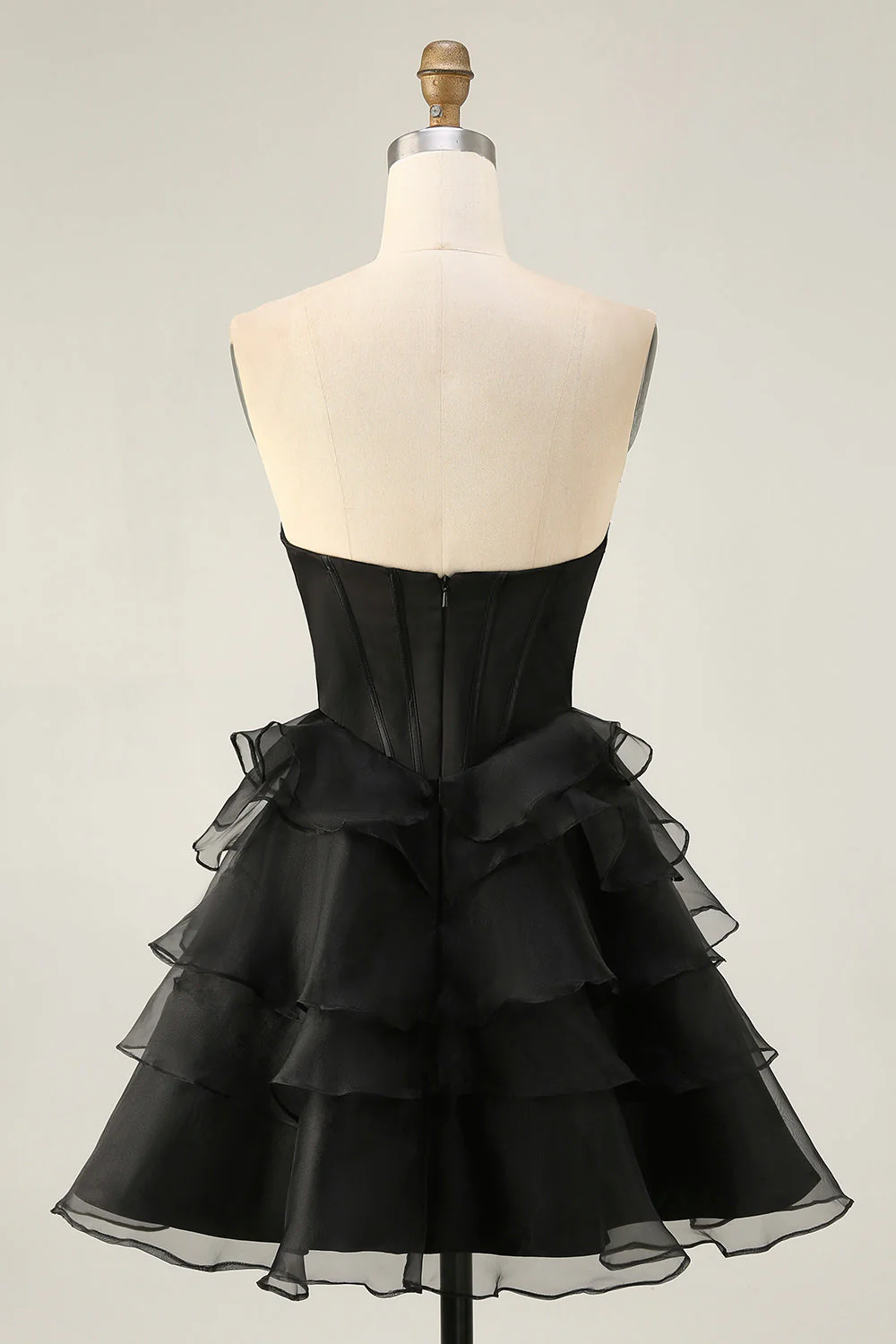 Corset sans bretelles noir à plusieurs niveaux Robe de cocktail avec perles - Image 2