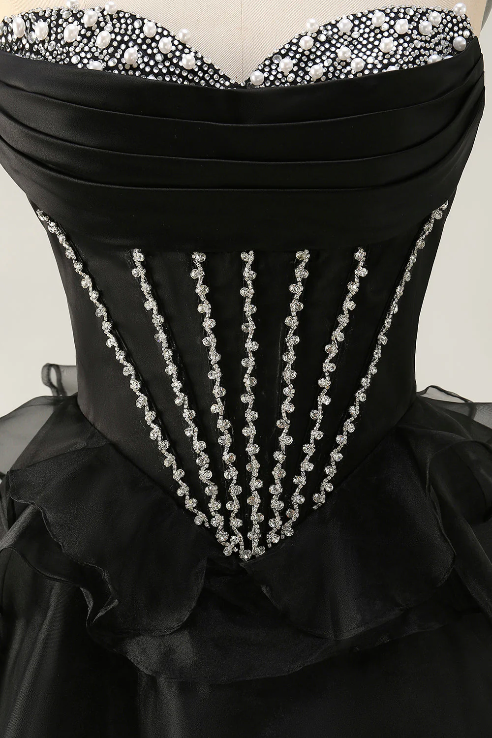 Corset sans bretelles noir à plusieurs niveaux Robe de cocktail avec perles - Image 5